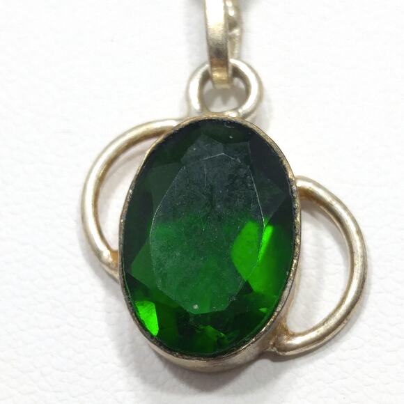 Vintage Green Glass Silver Tone Pendant Necklace, S Hook Clasp, 1970s - Picture 3 of 10